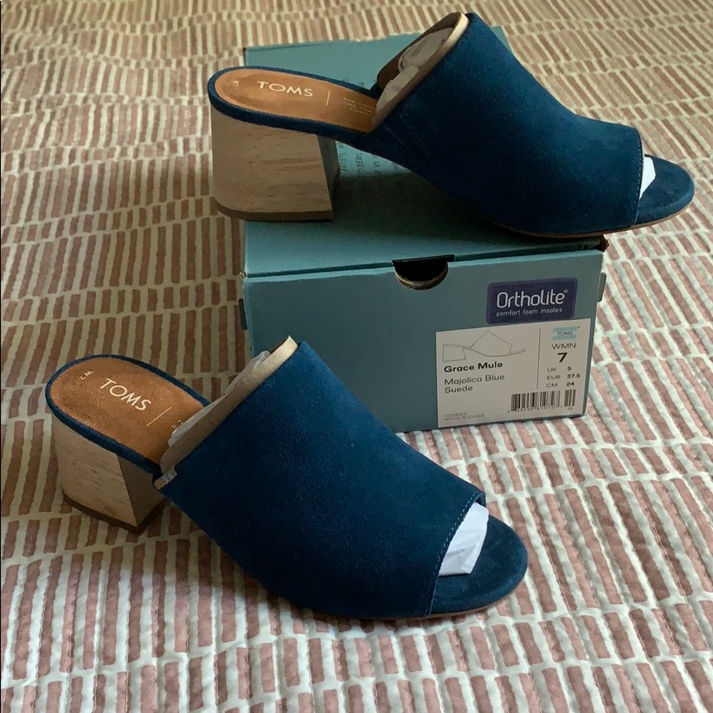 BNIB TOMS Grace Mule (Suede in Majolica Blue)